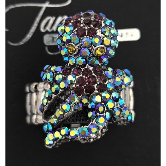 Tanya Creations Rhinestone Octopus Ring with Silver Tone Stretchy Band - Picture 2 of 8